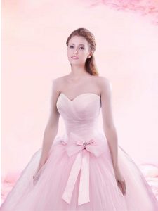 New Arrival With Train A-line Sleeveless Baby Pink Quinceanera Dresses Brush Train Lace Up