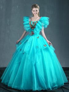 Most Popular Organza Sleeveless Floor Length Sweet 16 Quinceanera Dress and Embroidery