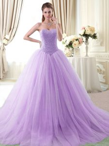 Lavender Sweetheart Neckline Beading Quinceanera Dresses Sleeveless Lace Up