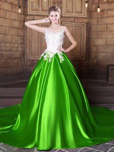Customized Ball Gown Prom Dress Military Ball and Sweet 16 and Quinceanera and For with Appliques Scoop Sleeveless Lace Up