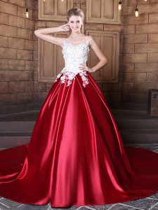 Low Price Scoop Elastic Woven Satin Sleeveless Floor Length Vestidos de Quinceanera and Lace and Appliques