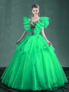 New Style Ball Gowns Quinceanera Dresses Turquoise and Apple Green Square Organza Sleeveless Floor Length Lace Up