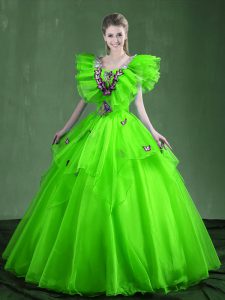 Sophisticated Organza Sleeveless Floor Length Sweet 16 Dress and Appliques and Ruffles