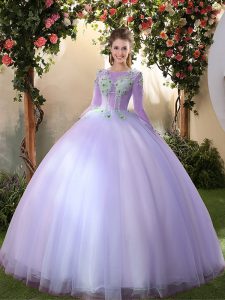 Modest Lavender Quinceanera Gowns Quinceanera and For with Appliques Scoop 3 4 Length Sleeve Lace Up