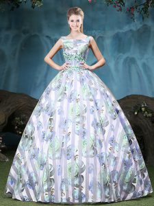 Multi-color Ball Gowns Straps Sleeveless Tulle Floor Length Lace Up Appliques and Pattern Ball Gown Prom Dress