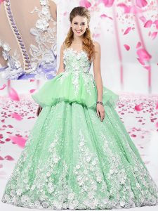 Wonderful Scoop Lace Up Ball Gown Prom Dress Lace and Appliques Sleeveless Floor Length