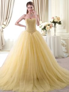 Suitable Gold Sweetheart Lace Up Beading 15 Quinceanera Dress Sleeveless