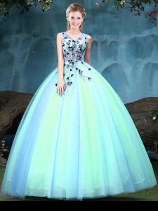 Multi-color Tulle Lace Up Quinceanera Dresses Sleeveless Floor Length Appliques