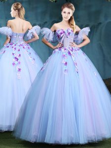 Ball Gowns Quinceanera Gowns Lavender Sweetheart Tulle Sleeveless Floor Length Lace Up