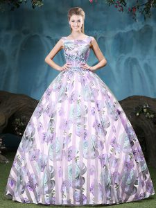 Fashionable Straps Multi-color Ball Gowns Appliques and Pattern Sweet 16 Dress Lace Up Tulle Sleeveless Floor Length