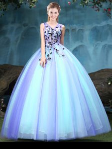 Floor Length Multi-color Quinceanera Gown V-neck Sleeveless Lace Up