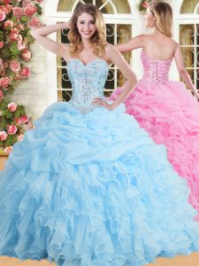 Sweetheart Sleeveless Tulle Quinceanera Dresses Beading and Appliques and Ruffles and Pick Ups Lace Up