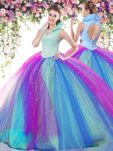 Backless Multi-color Sleeveless Beading Floor Length Sweet 16 Dress