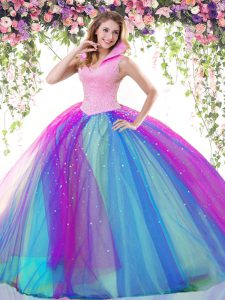 Multi-color Backless 15th Birthday Dress Beading Sleeveless Floor Length