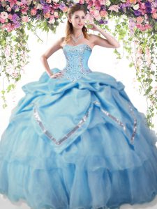 Baby Blue Sleeveless Beading and Pick Ups Floor Length 15 Quinceanera Dress