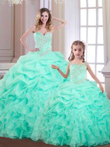 Popular Sleeveless Lace Up Floor Length Beading and Ruffles and Pick Ups 15 Quinceanera Dress
