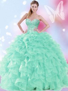 Free and Easy Sleeveless Lace Up Floor Length Beading and Ruffles Ball Gown Prom Dress