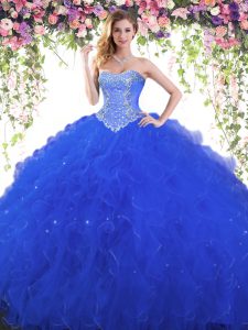 Custom Fit Royal Blue 15 Quinceanera Dress Military Ball and Sweet 16 and Quinceanera and For with Beading Sweetheart Sleeveless Lace Up