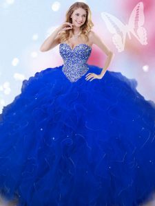 Beautiful Royal Blue Lace Up Vestidos de Quinceanera Beading Sleeveless Floor Length