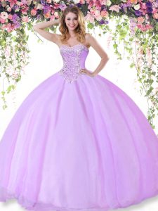 Decent Sweetheart Sleeveless Lace Up Quinceanera Gown Lilac Tulle