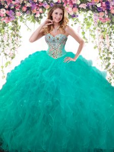 Colorful Floor Length Turquoise Sweet 16 Dress Sweetheart Sleeveless Lace Up