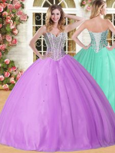 Most Popular Lilac Sweetheart Lace Up Beading Sweet 16 Dress Sleeveless