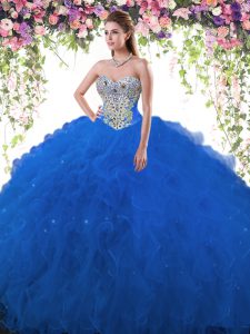Beading Quinceanera Dresses Royal Blue Lace Up Sleeveless Floor Length