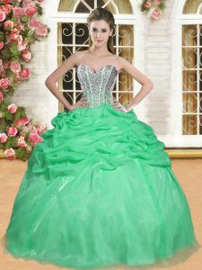 Sleeveless Floor Length Beading Lace Up Quinceanera Dress with