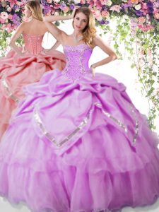 Top Selling Pick Ups Floor Length Ball Gowns Sleeveless Lilac Quinceanera Gowns Lace Up