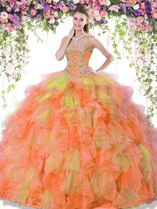 Latest Floor Length Multi-color 15th Birthday Dress Sweetheart Sleeveless Lace Up