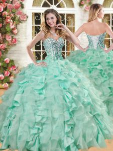 Apple Green Ball Gowns Beading and Ruffles Sweet 16 Dresses Lace Up Organza and Taffeta Sleeveless Floor Length