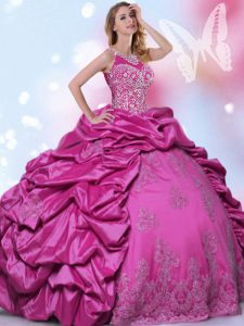 Halter Top Fuchsia Lace Up Sweet 16 Quinceanera Dress Beading and Lace and Appliques and Pick Ups Sleeveless Floor Length
