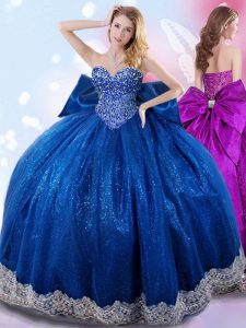 Edgy Floor Length Royal Blue 15 Quinceanera Dress Sweetheart Sleeveless Lace Up