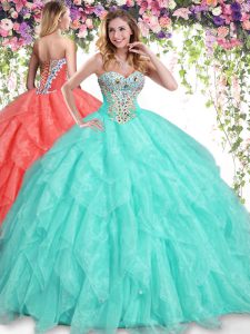Floor Length Apple Green Quinceanera Gown Sweetheart Sleeveless Lace Up