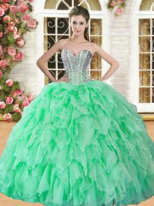 Sweetheart Neckline Beading and Ruffles Quinceanera Gown Sleeveless Lace Up