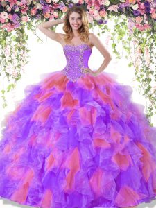 Affordable Sleeveless Lace Up Floor Length Beading Quinceanera Gowns