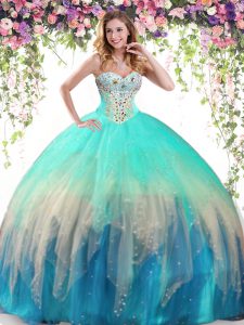 Fancy Multi-color Ball Gowns Sweetheart Sleeveless Tulle Floor Length Lace Up Beading Quinceanera Gowns