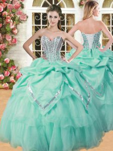 Glittering Apple Green Sweetheart Neckline Beading and Pick Ups Quinceanera Gowns Sleeveless Lace Up