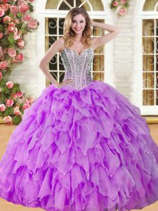 Eggplant Purple Sleeveless Organza Lace Up Quinceanera Dresses for Military Ball and Sweet 16 and Quinceanera