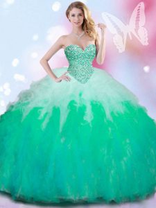 Dramatic Sweetheart Sleeveless Lace Up Quinceanera Gown Multi-color Tulle
