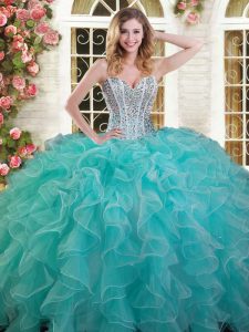 Vintage Floor Length Aqua Blue Ball Gown Prom Dress Sweetheart Sleeveless Lace Up