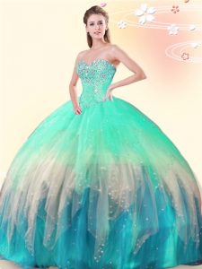 Glittering Multi-color Ball Gowns Sweetheart Sleeveless Tulle Floor Length Lace Up Beading 15 Quinceanera Dress