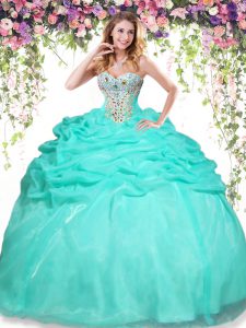 High Class Apple Green Lace Up Sweetheart Beading and Pick Ups Quinceanera Gowns Organza Sleeveless