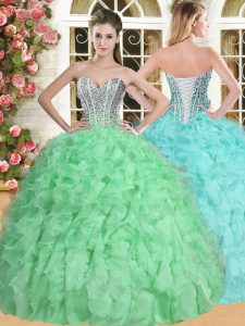 Dramatic Sweetheart Neckline Beading and Ruffles Quince Ball Gowns Sleeveless Lace Up