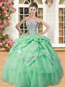 Floor Length Quinceanera Dresses Organza Sleeveless Beading and Pick Ups