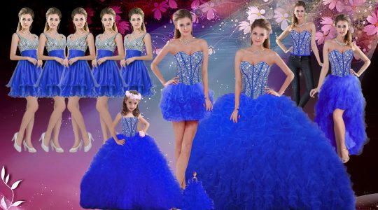 Floor Length Lace Up Sweet 16 Quinceanera Dress Royal Blue for Military Ball and Sweet 16 and Quinceanera with Beading and Ruffles