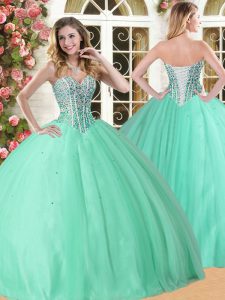 Shining Beading Sweet 16 Quinceanera Dress Apple Green Lace Up Sleeveless Floor Length