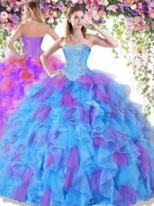 Vintage Floor Length Ball Gowns Sleeveless Multi-color 15th Birthday Dress Lace Up
