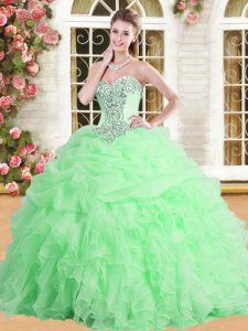 Tulle Sweetheart Sleeveless Lace Up Appliques and Ruffles and Pick Ups Quinceanera Gown in