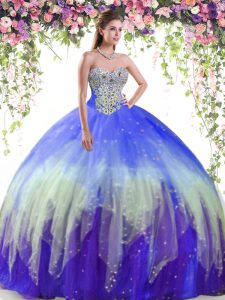 Multi-color Lace Up Sweet 16 Dresses Beading Sleeveless Floor Length